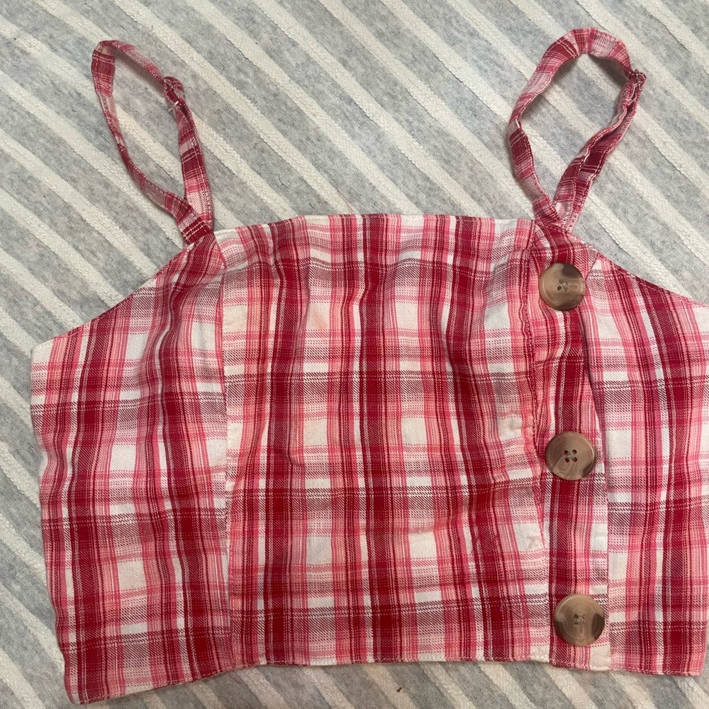 Arizona Jean Company Pink Plaid Crop Top